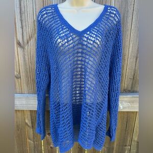 Nic + Zoe Blue Open-Knit Sweater (Medium)
